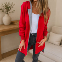 Strickjacke Fenja™ mit Kapuze, weichem Strick und langem Schnitt – Rot