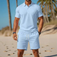 Matteo™ Set Mit Poloshirt Und Shorts Mit Verstellbarem Bund – Himmelblau