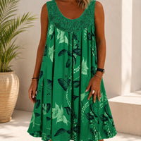 Kleid Linden™ mit Spitzeneinsatz, Blumenmuster und Weitem Schnitt – Grün