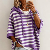 Leichter Pullover Monika™ mit Kapuze, Kontraststreifen und Rippabschluss – Lila