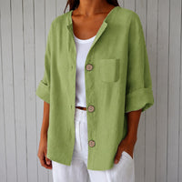 Bluse Marie™ mit Frontknöpfen, 3/4-Ärmeln und Brusttasche – Grün