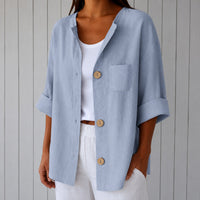 Bluse Marie™ mit Frontknöpfen, 3/4-Ärmeln und Brusttasche – Blau