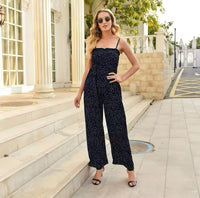 Charlotte | Weites Bein Gesmoktes Oberteil Jumpsuit – Marine