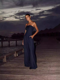 Céleste | Elegante Schulterfreie Jumpsuit – Blau