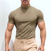 St. Moritz™ T-Shirt mit hohem Kragen und klarem Design / Raffinierter Minimalismus für Herren mit Ausstrahlung! – Khaki