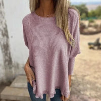 [🔥2 ZUM PREIS VON 1🔥] Giulia™ Oberteil aus hochwertigem, weichem Fleece mit Fledermausärme und Spitzenbesatz am Saum / Eleganter Komfort mit femininer Note! – Pink / Rot