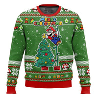 Unisex-Weihnachtsbluse mit Aufdruck, kuschelig und warm – Grün Mario