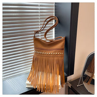 Vintage-Schultertasche mit Fransen für Damen im Retro-Boho-Stil – Braun