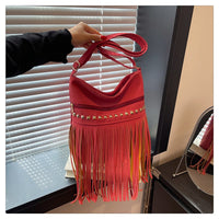 Vintage-Schultertasche mit Fransen für Damen im Retro-Boho-Stil – Bordeaux