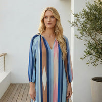 Kamelie™ Viskose-Maxikleid mit tiefem V-Ausschnitt – Blau