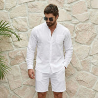 Riviera Klassik™ Minimalistisches Set aus Baumwoll-Leinen-Mischung – Weiß