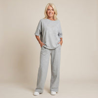Urban Eleganz™ Zweiteileraus Comfort-Maschenware mit eleganten Kristalldetails – Grau
