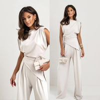 Bellanova™-Set mit Drapiertem Oberteil und Eleganter Hose – Beige