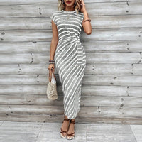 Dolce Riviera™-Kleid mit Eleganten Streifen und Seitlicher Schnürung – Grau