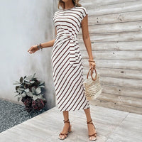Dolce Riviera™-Kleid mit Eleganten Streifen und Seitlicher Schnürung – Weiß