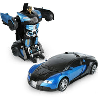 2-in-1 RC-Transformationsroboterauto – Ferngesteuertes Fahrzeug mit LED-Leuchten, Musik und Ein-Knopf-Transformation – Blau