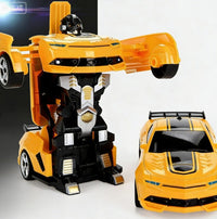 2-in-1 RC-Transformationsroboterauto – Ferngesteuertes Fahrzeug mit LED-Leuchten, Musik und Ein-Knopf-Transformation – Gelb