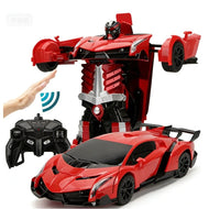 2-in-1 RC-Transformationsroboterauto – Ferngesteuertes Fahrzeug mit LED-Leuchten, Musik und Ein-Knopf-Transformation – Rot
