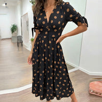 Stella™ Kleid mit Polka Dots und Bindebändern an den Ärmeln – Schwartz
