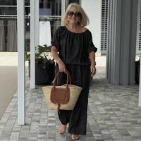 Celiane™-Set aus Baumwoll-Leinen mit Lockerer Passform – Schwarz