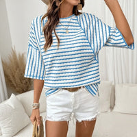Dailynne™ Oversize Streifenbluse – Hellblau