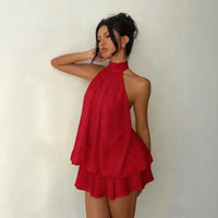 Serenya™ Kleid mit Halterbindung und Natürlicher Leichtigkeit – Rot