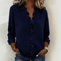 Sorelle™ Bluse mit Vertikalem Rüschendetail und Zeitlosem Stil – Militärblau