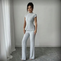 Selmira™ Geripptes Set mit Minimalistischer Eleganz – Grau