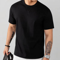 Louis™ T-Shirt aus Premium-Baumwolle mit Elasthan und geripptem Rundhalsausschnitt – Schwarz