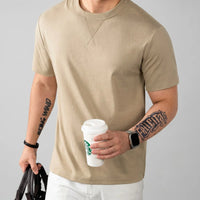 Louis™ T-Shirt aus Premium-Baumwolle mit Elasthan und geripptem Rundhalsausschnitt – Khaki