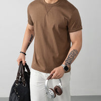Louis™ Premium-Strick-T-Shirt mit geripptem Rundhalsausschnitt – Braun