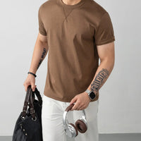 Louis™ T-Shirt aus Premium-Baumwolle mit Elasthan und geripptem Rundhalsausschnitt – Braun