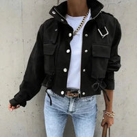 Valkyra™ Jacke Im Cropped-Schnitt Mit Modernem Utility-Design – Schwarz