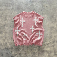 Montero™ Ärmelloser Pullover Aus Weichem Strick Mit Ausgefransten Details – Rosa