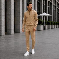 Alexander™ Set mit Stehkragen-Shirt mit Reißverschluss und Minimalistischer Hose – Khaki