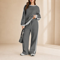 Celestelle™ Sweatshirt-Set Mit Seitlichen Streifen Und Weiter Hose – Grau