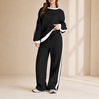 Celestelle™ Sweatshirt-Set Mit Seitlichen Streifen Und Weiter Hose – Schwarz
