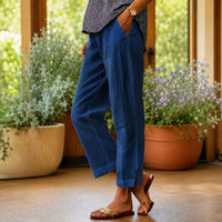 Sylvie™ Hose aus Baumwoll-Leinen mit Seitlichem Schlitz am Saum – Blau