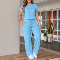 Calienne™ Set mit Gerader Hose und Kurzarmbluse – Blau