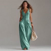Marvella™ Jumpsuit mit V-Ausschnitt und weitem Bein – Grün