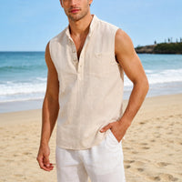 Sebastien™ Tanktop aus Baumwoll-Leinen mit Stehkragen – Beige