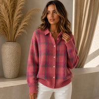 Saint Claire™ Premium-Strickjacke mit Karomuster – Rosa