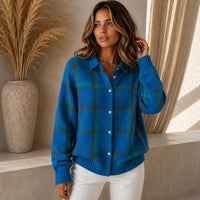 Saint Claire™ Premium-Strickjacke mit Karomuster – Marine