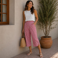 Ravena™ Culotte aus Baumwoll-Leinen mit Lockerer und Bequemer Passform – Rot