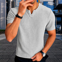 Matthias™ T-Shirt aus Strukturierter Baumwollstrickware im Old-Money-Stil – Hellgrau