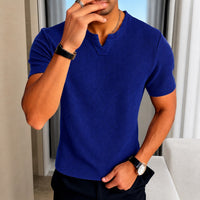 Matthias™ T-Shirt aus Strukturierter Baumwollstrickware im Old-Money-Stil – Dunkelblau