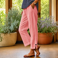 Sylvie™ Hose aus Baumwoll-Leinen mit Seitlichem Schlitz am Saum – Rosa