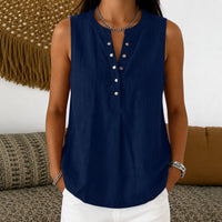 Bluse Nadine™ mit Knopfleiste und Rundhalsausschnitt – Marine