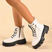 Ellmiris | Schicke schwarze Damen-Kampfstiefel mit Seitenreißverschluss - runde Spitze – Weiß