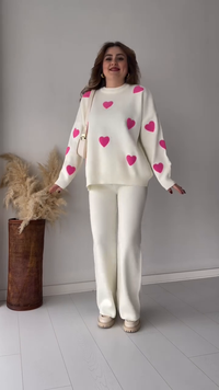 ALINA - ZWEITEILIGES SET MIT HERZMUSTER – Weiß-pink